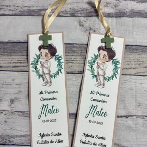 Marcapáginas corona olivo con niño comunión y cruz de metacrilato