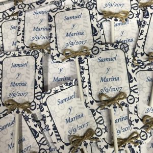 Piruleta de agradecimiento fondo timón y faro