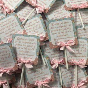 Piruleta de agradecimiento fondo rosa y verde turquesa