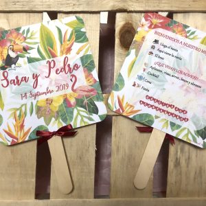 Pai pai boda flores tropicales con flamenco y tucán