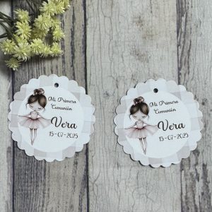 Tarjeta detalles cuadros vichy beige y bailarina