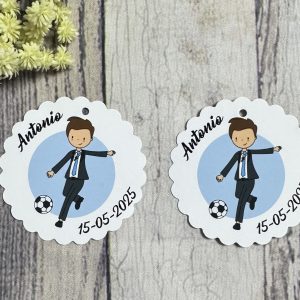 Tarjeta detalles niño fútbol azul