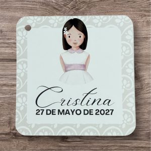 Tarjeta detalles niña flores pelo liso
