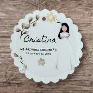 Tarjeta detalles niña flores marrones