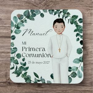 Tarjeta detalles niño hojas olivo